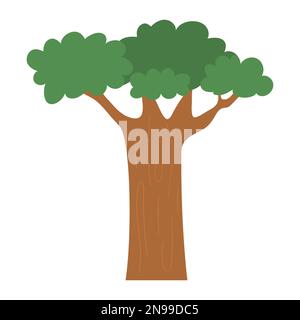 Icône d'arbre de baobab vectoriel isolée sur fond blanc. Jardin ou plante forestière avec feuilles. Illustration d'une forêt à ressort plat. Image de verdure naturelle. Illustration de Vecteur