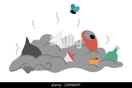 Icône de vidage de déchets vectoriels. Illustration du tas de déchets odorant. Pile de déchets isolée sur fond blanc. Déchets organiques, papier, métal, verre, plastique. Par Illustration de Vecteur