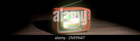 Un téléviseur rétro rouge avec image de test au format panoramique Banque D'Images