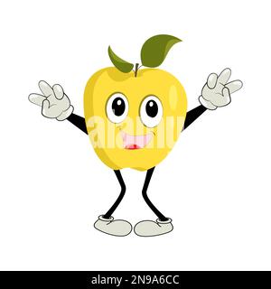 Personnage de dessin animé d'Apple Illustration d'un personnage d'Apple heureux. Rouge, jaune, vert pomme drôle caractère, concept de soins de santé pour les enfants Illustration de Vecteur