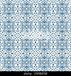 Motif oriental fin sans coutures. Décoration ondulée bleue et blanche. Impression sur toute la surface pour les textiles, les tissus, le papier peint ou l'emballage Banque D'Images