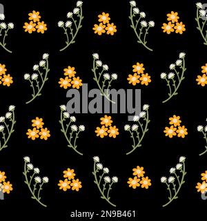 Motif sans couture avec petites fleurs sur fond noir. Imprimé raster tendance Banque D'Images