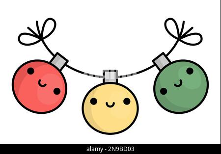 Cloches de galets de kawaii de couleur vectorielle. Jolie décoration de Noël caractère illustration isolée sur fond blanc. Nouvel an ou hiver souriant décor d'arbre Illustration de Vecteur