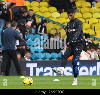 Elland Road, Leeds, Yorkshire, Royaume-Uni. 12th févr. 2023. Premier League football, Leeds United contre Manchester United ; Marcus Rashford de Manchester United lors de l'échauffement avant le match crédit : action plus Sports/Alamy Live News Banque D'Images