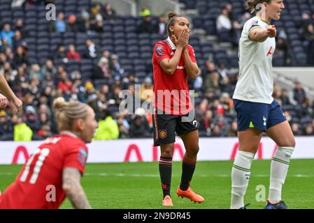 Londres, Royaume-Uni. 12th févr. 2023. Nikita Parris (22) de Manchester photographié ayant l'air abattu et déçu lors d'un match de football féminin entre Tottenham Hotspur Women et Manchester United Women sur un nouveau match du premier match de la saison 2022 - 2023 de Barclays Women's Super League , dimanche 12 février 2023 à Londres , ANGLETERRE . PHOTO SPORTPIX | David Catry crédit: David Catry/Alay Live News Banque D'Images