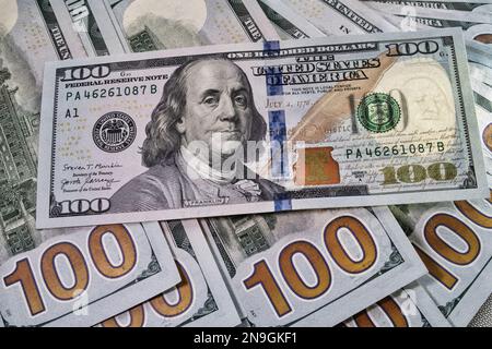 Benjamin Franklin figure sur la note $100 de la banque de la Réserve fédérale, 2023, États-Unis d'Amérique Banque D'Images