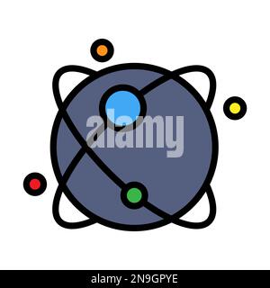 Planète avec ligne d'icône satellite isolée sur fond blanc. Icône fine et plate noire sur un style moderne. Symbole linéaire et contour modifiable. Simple Illustration de Vecteur