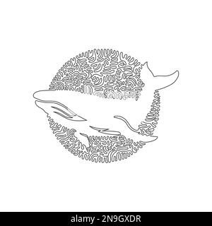 Dessin d'une seule ligne curly de l'adorable art abstrait de baleine Dessin en ligne continue dessin graphique illustration vectorielle de la plus grande baleine de mer pour icône Illustration de Vecteur