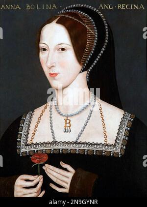 Anne Boleyn (/ˈbʊlɪn, bʊˈlɪn/;[7][8][9] c. 1501 ou 1507 – 19 mai 1536) fut reine d'Angleterre de 1533 à 1536, en tant que seconde épouse du roi Henri VIII Les circonstances de son mariage et de son exécution par décapitation pour trahison et autres accusations en ont fait une figure clé dans le soulèvement politique et religieux qui a marqué le début de la réforme anglaise. Anne était la fille de Thomas Boleyn, 1st comte de Wiltshire, et sa femme, Lady Elizabeth Howard, et a été instruite aux pays-Bas et en France, en grande partie comme une femme d'honneur à la reine Claude de France. Banque D'Images