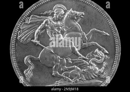 Revers d'une pièce de cinq Shilling du Festival de Grande-Bretagne de 1951 mettant en vedette Saint George Fashing the Dragon Banque D'Images