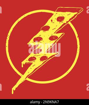 Morceau de pizza en forme d'éclair, art isolé de style rétro Illustration de Vecteur