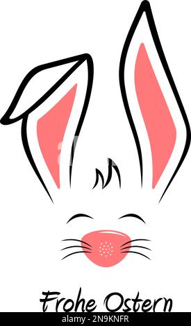 Happy Easter vector lettrage en allemand en noir et rose avec Bunny. Arrière-plan blanc isolé. Décoration amusante de Pâques. Illustration de Vecteur