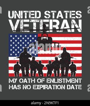 T-shirt américain Veteran avec drapeau américain. Mon serment d'enrôlement n'a pas de date d'expiration. Illustration de Vecteur