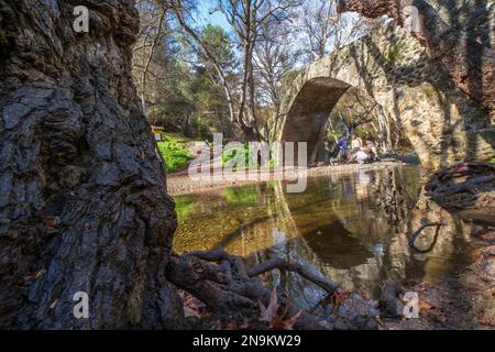 Le pont de Tzielefos est un magnifique pont pittoresque, l'un des ponts médiévaux situés entre les ponts d'Elia et de Roudia dans le Troodos moun Banque D'Images