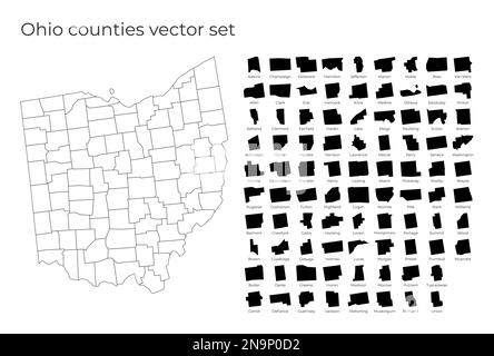 Carte de l'Ohio avec formes de régions. Carte vectorielle vierge de l'État des États-Unis avec comtés. Frontières de l'état américain pour votre infographie. Illustration vectorielle. Illustration de Vecteur