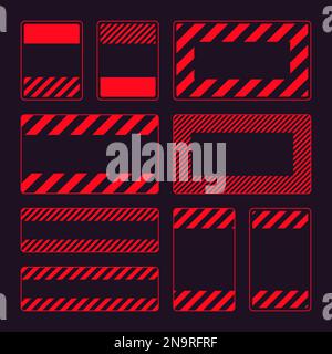 Divers panneaux d'avertissement rouges vierges avec lignes diagonales. Panneau attention, danger ou attention, signalisation du chantier. Panneau de signalisation réaliste, avertissement Illustration de Vecteur