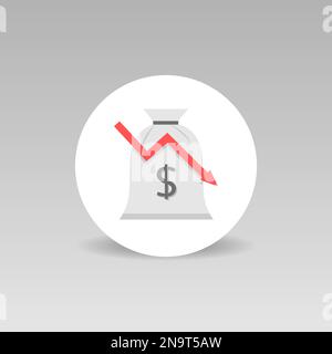 Concept de réduction des bénéfices vecteur autour de l'icône symbole de flèche de déclin rouge Illustration de Vecteur