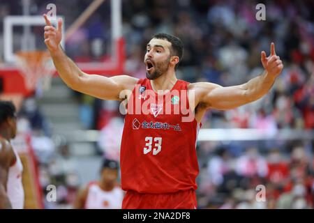 Funabashi Arena, Chiba, Japon. 12th févr. 2023. John Mooney (Jets), 12 FÉVRIER 2023 - Basketball : 2022-23 B.LEAGUE B1 match entre Chiba Jets - Nagoya Diamond Dolphins à Funabashi Arena, Chiba, Japon. Credit: YUTAKA/AFLO SPORT/Alay Live News Banque D'Images