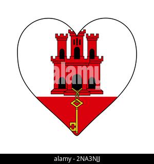 Drapeau de forme de coeur de Gibraltar. J'adore Gibraltar. Visitez Gibraltar. Europe du Sud. Europe. Union européenne. Conception graphique d'illustration vectorielle. Illustration de Vecteur