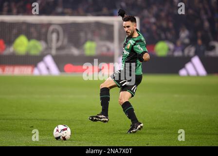 Adrien Thomasson de Lens lors du championnat français Ligue 1, match de football entre l'Olympique Lyonnais (OL) et RC Lens (RCL) sur 12 février 2023 au stade Groupama de Decines-Charpieu près de Lyon, France - photo Jean Catuffe / DPPI Banque D'Images