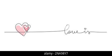 Dessin de ligne continue de signe d'amour avec deux coeurs vectoriels, conception de minimalisme de jour de Valentines sur fond blanc concept. Illustration de Vecteur