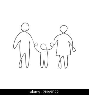 Famille une ligne dessinant sur fond blanc Illustration de Vecteur