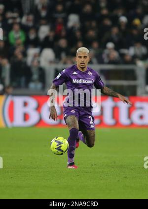 Turin, Italie. 12th févr. 2023. Dodo de l'ACF Fiorentina pendant la série A italienne, match de football entre Juventus FC et ACF Fiorentina le 12 février 2023 au stade Allianz, Turin, Italie. Photo Ndrerim Kacili crédit: Agence de photo indépendante/Alamy Live News Banque D'Images