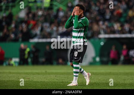 Lisbonne, Portugal. 12th févr. 2023. Marcus Edwards de Sporting CP réagit pendant le match de la Ligue Bwin entre Sporting CP et FC Porto à Estadio Jose Alvalade. (Note finale: Sport CP 1:2 FC Porto) (photo de David Martins/SOPA Images/Sipa USA) crédit: SIPA USA/Alay Live News Banque D'Images