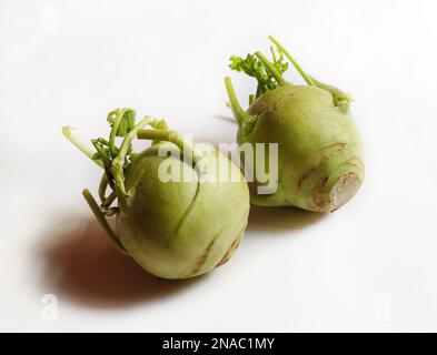 Le chou-rave, également appelé navet allemand ou chou-navet, est un légume bisannuel. Banque D'Images