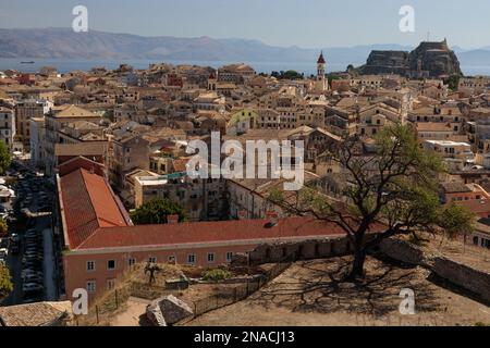 vue imprenable sur Kerkyra, la capitale animée de l'île de Corfou en Grèce Banque D'Images