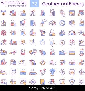 Jeu d'icônes de couleur RVB énergie géothermique Illustration de Vecteur