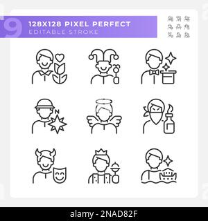 Ensemble d'icônes linéaires pixels Perfect de personnalités Illustration de Vecteur