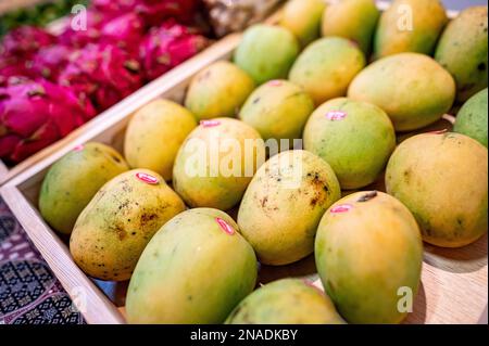 Berlin, Allemagne. 08th févr. 2023. Mango sont exposées à fruit Logistica. Fruit Logistica est une foire commerciale internationale pour la commercialisation des fruits et légumes. Credit: Fabian Sommer/dpa/Alay Live News Banque D'Images