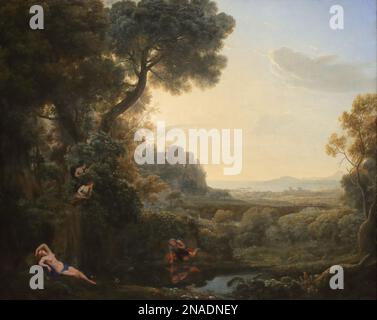 Paysage avec Narcisse et Echo par le peintre baroque français Claude à la National Gallery, Londres, U Banque D'Images