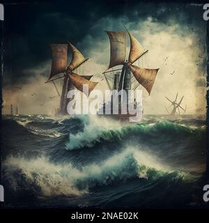 un navire aux vagues Banque D'Images