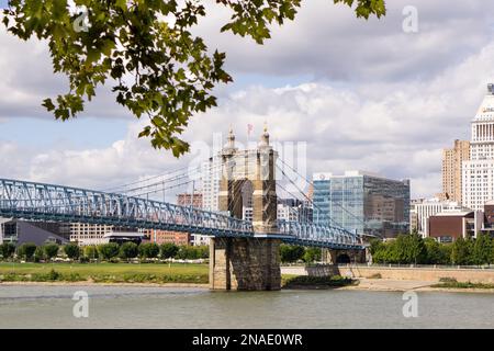 Pont suspendu John A. Roebling - Cincinnati, Ohio Banque D'Images