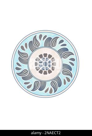 Illustration d'aquarelle de style asiatique chinois vintage à motif de fleur de celadon Banque D'Images
