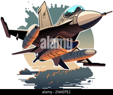 Vector Cartoon avion de chasse à jet militaire.Format vectoriel EPS-10 disponible, séparé par des groupes et des calques, pour un montage facile Illustration de Vecteur