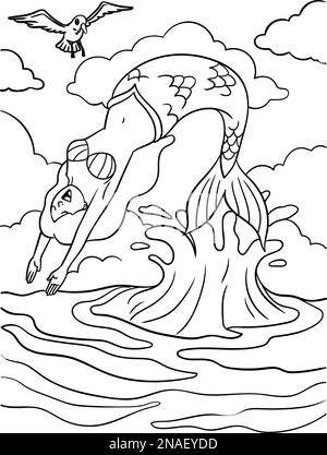 Page de coloriage pour enfants Mermaid Backflips Illustration de Vecteur