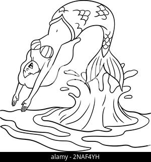 Mermaid Backflips Isolated coloriage page for Kids Illustration de Vecteur