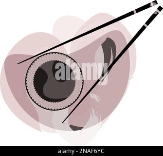 rouleaux et bâtonnets pour sushis. Illustration de style japonais minimaliste Illustration de Vecteur