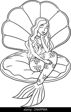 Belle Sirène assise dans une coquille isolée Illustration de Vecteur
