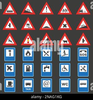 Grand jeu de panneaux de signalisation. Rouge et bleu Illustration de Vecteur