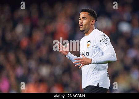 Justin Kluivert de Valence pendant le match de la Liga entre Valence et le Club Athlétique joué au stade Mestalla sur 11 février à Valence, Espagne. (Photo de PRESSIN) Banque D'Images