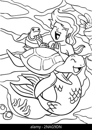 Mermaid jouant avec Turtle coloring page pour enfants Illustration de Vecteur