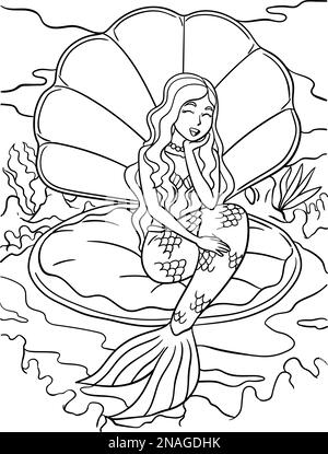 Belle Sirène assise dans une couleur de coquille de palourdes Illustration de Vecteur