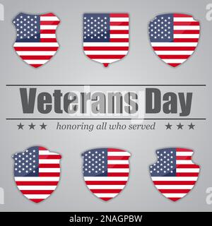 Jeu de boucliers avec drapeau américain à l'intérieur pour la fête des anciens combattants. Illustration vectorielle Illustration de Vecteur