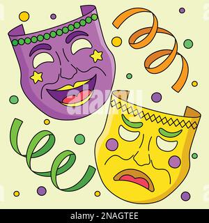 Mardi gras tragédie et de la comédie masques colorés Illustration de Vecteur