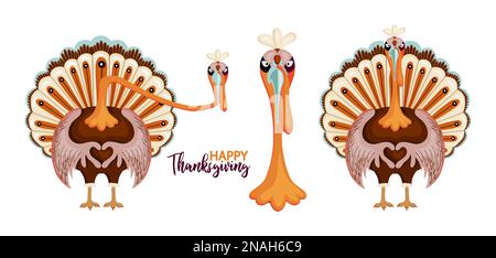 Personnage de dinde du jour de Thanksgiving Turquie isolée sur fond blanc. Illustration du vecteur de jour de Thanksgiving.image amusante d'automne. Illustration de Vecteur