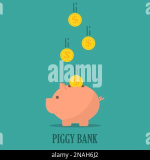 Tirelire avec pièces de monnaie dans un motif plat. Le concept d'économiser ou d'économiser de l'argent ou d'ouvrir un dépôt bancaire Illustration de Vecteur